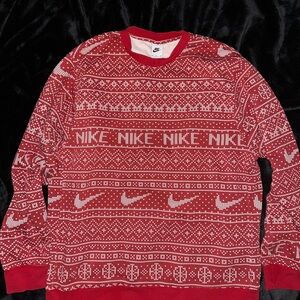 Nike Red and White Patterned Crewneck Sweater
